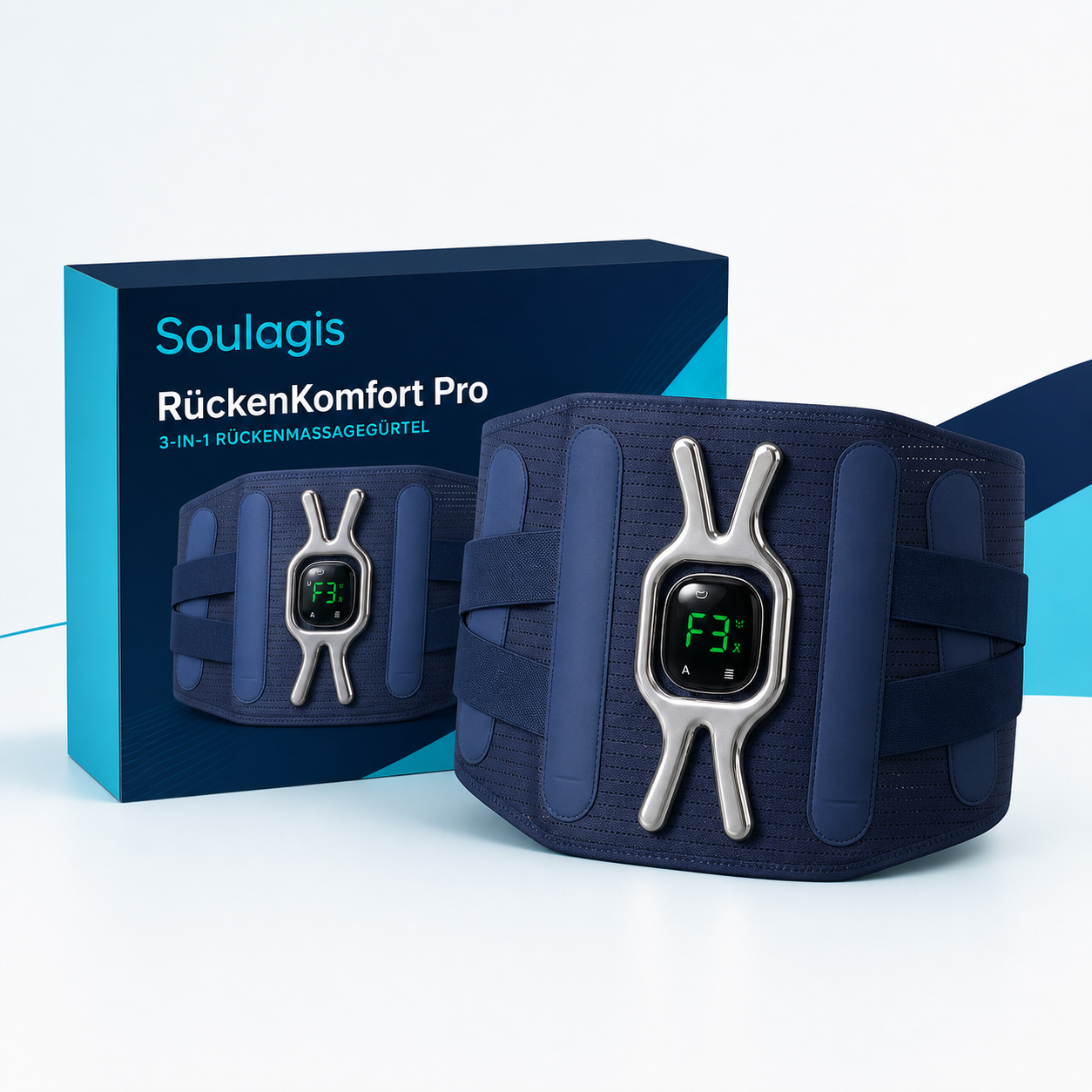 Soulagis RückenKomfort Pro 3-in-1 Rückenmassagegürtel mit Verpackung