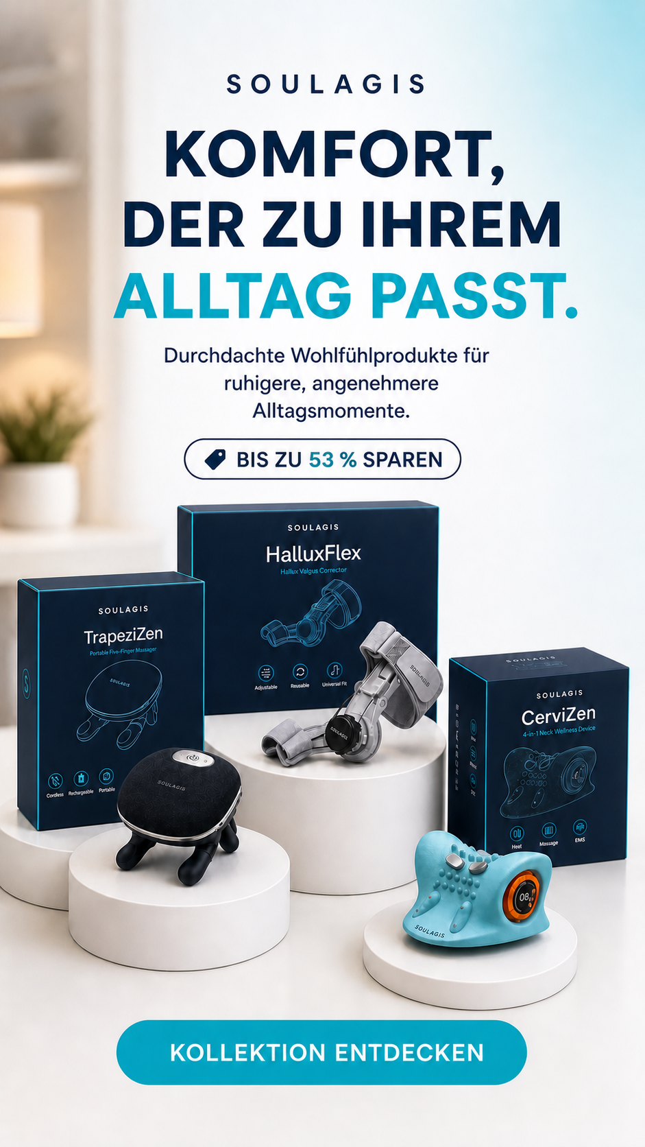 Soulagis Komfort-Kollektion – mobiles Startseitenbanner auf Deutsch